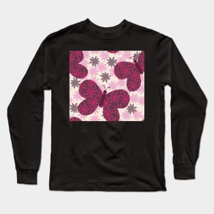 Pink Daisy Butterfly Long Sleeve T-Shirt